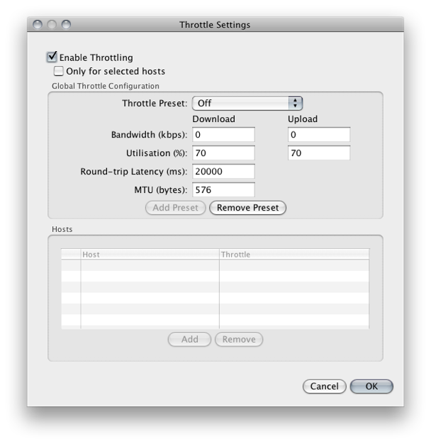 Charles Proxy Throttle Settings